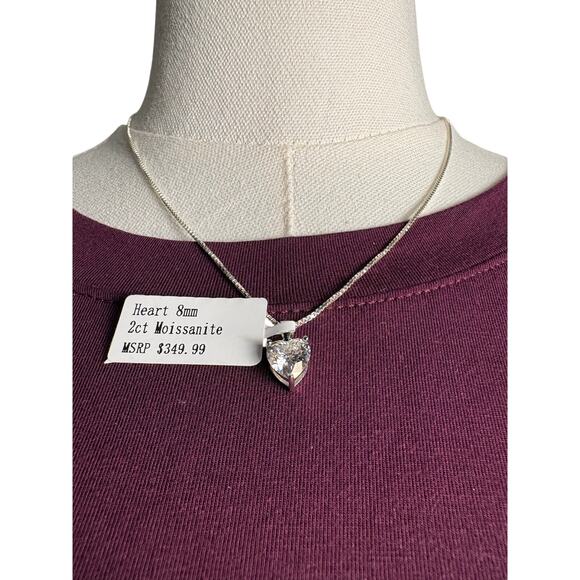 None and/or Unknown Jewelry - 2ct 8mm Moissanite Heart Pendant 925 Sterling Silver Necklace